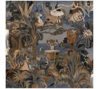YöL Navy Tropical Animal Party Wallpaper - Colourful Jungle Scene with Leopard, Peacock, Cockatoo and Exotic Plants - Fun Artistic Statement for Living Room, Bedroom or Feature Wall