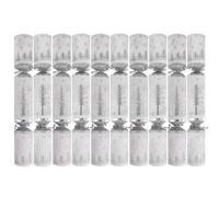 YöL Pack of 10 Silver Tree & Snowflake Luxury Christmas Crackers - 14" Metallic Design Adults Xmas Holiday Dinner Table Decorations - Novelty Plastic Contains Hats Jokes