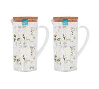 YöL Pack of 2 1.1L Drinks Pitcher Jug Daisy Print Plastic Summer Picnic Outdoor Dining BBQ Pouring Spout Cork Lid