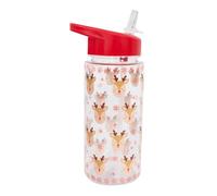 YöL Pack of 2 Christmas Reindeer Drinks Bottle With Flip Straw Lid With Handle Clear BPA Free Plastic Tumbler 500ml School Sports Kids Toddler Water Juice Milkshake