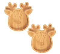 YöL Pack of 2 Kids Bamboo Christmas Dinner Plate - Festive Reindeer Wooden Serving Tray for Children Baby Toddler - Eco-Friendly Dinnerware - 19.5cm x 20cm