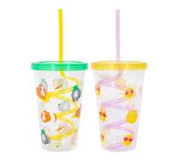 YöL Pack of 2 Kids Reusable Plastic Cups With Spiral Straw Guinea Pig Animal Sunshine Print Summer Party Picnic BBQ Tumblers Garden