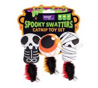 YöL Pack of 3 Halloween Themed Catnip Infused Toys - Plush Feather Soft Play Stimulating Interactive - Kitten Cat Pet Crinkle Effect - Spooky Skeleton Mummy