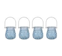 YöL Pack of 4 Embossed Glass Hanging Tea Light Candle Holders Summer Garden Table Decor Votive Jar