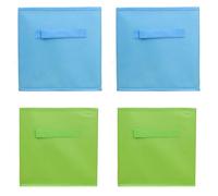 YöL Pack of 4 Folding Storage Cube Space Saver Tidy Home Bedroom Under Bed Playroom Toys - Foldable Clothes Boxes Home Drawer Organiser Baskets Green - Blue 25cm x 25cm