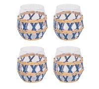 YöL Pack of 4 Glass Tumblers Navy Woven Detail Drinks Cups Summer Dining 510ml Mediterranean Style