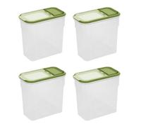 YöL Pack of 4 Green Dry Food Storage - 2 Litre Clear Plastic Containers - Kitchenware Pasta Cereal Rice Flour Sugar - Flip Top Secure Clip Lid Pouring Spout