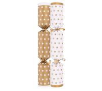 YöL Pack of 50 Gold White Stars Christmas Crackers - 10" Xmas Party Wedding Venue Event New Years Eve Catering Bulk Box - Contains Paper Hats Jokes Prizes Festive Celebration