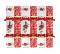 YöL Pack of 6 Deluxe Red Gold White Christmas Crackers - 13.5" Metallic Festive Holly Foliage Xmas Holiday Dinner Table Decorations - Novelty Fun Prizes Gifts Contains Hats Jokes