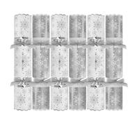 YöL Pack of 6 Deluxe Silver Snowflake White Christmas Crackers - 13.5" Metallic Festive Xmas Holiday Dinner Table Decorations - Novelty Fun Prizes Gifts Contains Hats Jokes