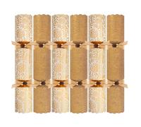 YöL Pack of 6 Exquisite Gold Glitter Christmas Crackers - 13.5" Metallic White Festive Holly Foliage Xmas Holiday Dinner Table Decorations - Novelty Fun Prizes Gifts Contains Hats Jokes
