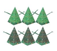 YöL Pack of 6 Novelty Pyramid Christmas Crackers Green Xmas Tree Design, True Or False Game - Eco-Conscious Family Kids Children Festive Fun Hat, Snap & Motto