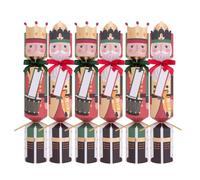 YöL Pack of 6 Nutcracker Christmas Crackers - 12" Metallic Design Kids Adults Xmas Holiday Dinner Table Decorations - Novelty Gifts Contains Hats Jokes With Name Tags