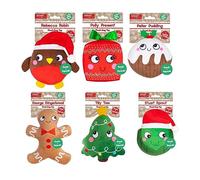 YöL Pack Of 6 Plush Christmas Dog Toys Squeaker Crinkles Pet Puppy Gift Present Robin Xmas Pudding Sprout Tree Gingerbread