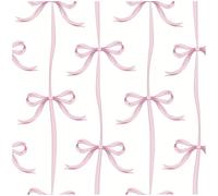 YöL Pink Bow Pattern Wallpaper with Ribbon Design on White Background, Decorative Wall Covering for Bedrooms Nurseries and Feature Walls, Elegant Whimsical Interior Décor
