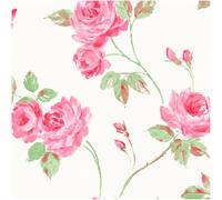 YöL Pink Floral Wallpaper Watercolour Rose White Smooth Matt Finish Paste The Paper Bedroom Living Room Hallway Feature Wall Washable Peelable Traditional Style