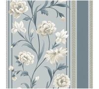 YöL Raya Blue Cream Floral Stripe Wallpaper - Feature Statement Wall - 10.05m x 53cm Roll - Contemporary Versatile Sophisticated - Washable Paste The Paper - Bedroom Lounge Living Room Wallcovering