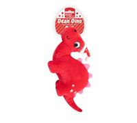 YöL Red Dinosaur Christmas Themed Plush Dog Toy - Festive Pet Puppy Interactive Stimulating Play Time Contains Internal Squeaker Fetch Chew Cuddly Companion