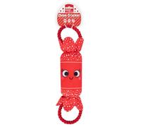 YöL Red Squeaky Plush & Rope Christmas Cracker Dog Toy - 47cm Festive Design - Soft Polyester with Internal Squeaker & Crinkle Effect - Durable Chew, Tug Of War & Fetch
