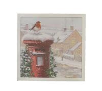 YöL Robin On Post box Festive Light Up Illuminated LED Canvas Wall Christmas Snow 40x40cm