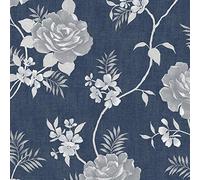 YöL Rosalind Wallpaper Darcy James Floral Metallic Blue Home Decoration