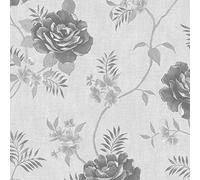 YöL Rosalind Wallpaper Darcy James Floral Metallic Grey Home Decoration