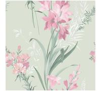 YöL Sage Green Floral Wallpaper with Pink Lily and Botanical Leaf Design, Bold Painterly Flower Pattern, Statement Feature Wall Décor for Living Room Bedroom or Hallway