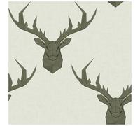 YöL Sage Green Geometric Stag - Modern Contemporary Versatile Sophisticated - Striking Feature Wall - Dinning Room Living Room Bedroom - Paste The Paper Wallpaper