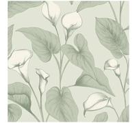 YöL Sage Green Vinyl Wallpaper - Calla Lily Floral Foliage - Scrubbable Paste The Wall - 10.05m x 53cm Roll - Bedroom Living Room Lounge Kitchen - Feature Statement Wall