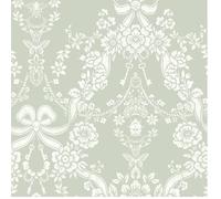 YöL Sage Green Wallpaper Bow Damask - Elegant Contemporary Sophisticated Versatile - Paste The Paper - 53cm x 10.05m - Bedroom Living Room Lounge - Statement Feature Wall