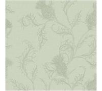 YöL Sage Green Wallpaper Thistle Botanical Trail Design Smooth Paper Wall Covering with Subtle Linen Look for Living Room Bedroom Hallway Feature Walls and Country Style Home Decor