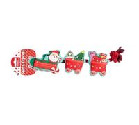 YöL Santa Paws Express Train Rope Chew Toy - Christmas Themed Pet Dog Puppy Teething Tug Of War Interactive Stimulating Play Time Plush Material Crinkle Effect