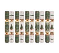YöL Set of 10 Green White Gold Luxury Christmas Crackers - 14" Metallic Festive Trees Holly Foliage Xmas Holiday Dinner Table Decorations - Novelty Prizes Gifts Fun Contains Hats Jokes
