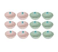 YöL Set of 12 Floral Edged Plastic Bowls Summer Dining Outdoor Picnic BBQ Blush Pink Sage Green Dessert Snacks Dips Cereal