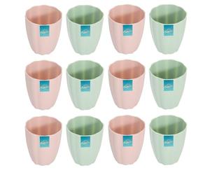YöL Set of 12 Floral Edged Plastic Cups Summer Dining Outdoor Picnic BBQ Blush Pink Sage Green Tumblers Drinks Glasses