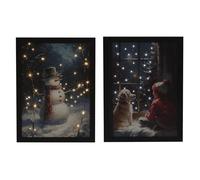 YöL Set of 2 Fibre Optic Canvas Art Snowman & Child With Dog Christmas Tree Winter Wonderland Light Up LED