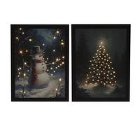 YöL Set of 2 Fibre Optic Canvas Art Snowman Christmas Tree Winter Wonderland Light Up LED