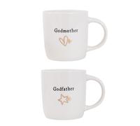 YöL Set of 2 Godparent Mugs - 12oz Gift Cup with Gold Foil Stars Hearts Design Godfather Godmother Elegant Keepsake for Christenings Baptisms New Bone China
