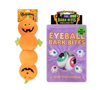 YöL Set of 2 Halloween Dog Toys - Large 38cm Plush Squeaker Crinkle Toy and Eyeball Bark Bites Hide & Seek Treat Puzzle with 3 Squeaky Plush Eyeballs for Enrichment and Fun