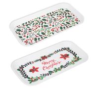 YöL Set of 2 Merry Christmas Serving Trays - Holly Green Red Festive Design - Afternoon Tea Coffee Cake Drinks Food Snack Breakfast Board - Easy to Carry, Reusable Platter