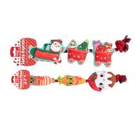 YöL Set of 2 Squeaky Plush Christmas Dinner on Rope Dog Toys - Red Rope Festive Plush Characters Pig in Blanket, Pudding & Carrot - Internal Squeakers - Interactive Chew, Tug Of War & Fetch