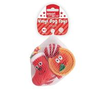 YöL Set of 3 Squeaky Vinyl Christmas Dog Toys - 7cm Mince Pies, Gingerbread, Pudding, Candy Cane, Stocking - Internal Squeaker Durable Chew Fetch Interactive Stimulating Play