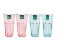 YöL Set of 4 Blue Pink Plastic Tumblers Large Retro Drinks Glasses Summer Outdoor Dining BBQ 475ml