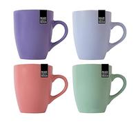 YöL Set Of 4 Coupe Stoneware Mugs - Blue Green Pink Purple Tea Coffee Cups Latte Brew Home Kitchen Office Stylish - 325ml Mug Set