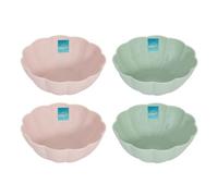 YöL Set of 4 Floral Edged Plastic Bowls Summer Dining Outdoor Picnic BBQ Blush Pink Sage Green Dessert Snacks Dips Cereal