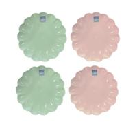 YöL Set of 4 Floral Edged Plastic Plates Summer Dining Outdoor Picnic BBQ Blush Pink Sage Green Trendy Tableware