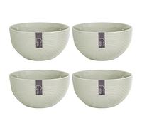 YöL Set of 4 Food Bowls Embossed Stoneware Green Dinnerware Soup Cereal Dining Kitchen Dishwasher and Microwave Safe