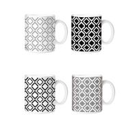 YöL Set Of 4 Mugs Black And White Mono Geometric Coffee Mug Set Minimalist Tea Cups Home Kitchen
