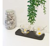 YöL Set of 4 Mugs Daisy Flower Clear Glass Coffee Mug Tea Cups Latte Glasses Hot Chocolate Kitchen Office