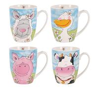 YöL Set Of 4 Mugs Farm Animals Porcelain Mug Coffee Tea Cup Multicolour 11oz Pink Blue Home Kitchen